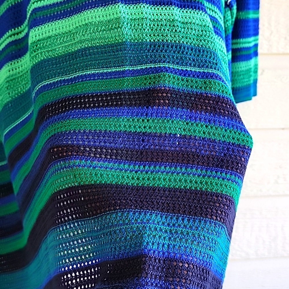 NWT Catherines 2X Open Front Cardigan Blue Green Striped Lightweight - Picture 8 of 12